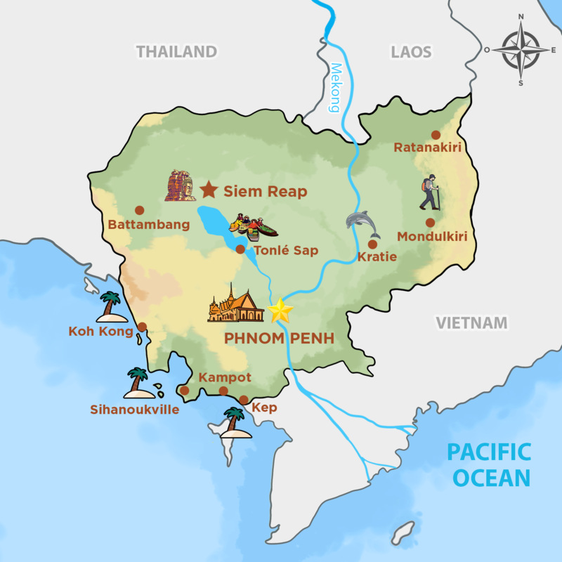 Mappa turistica della Cambogia: I migliori posti da visitare