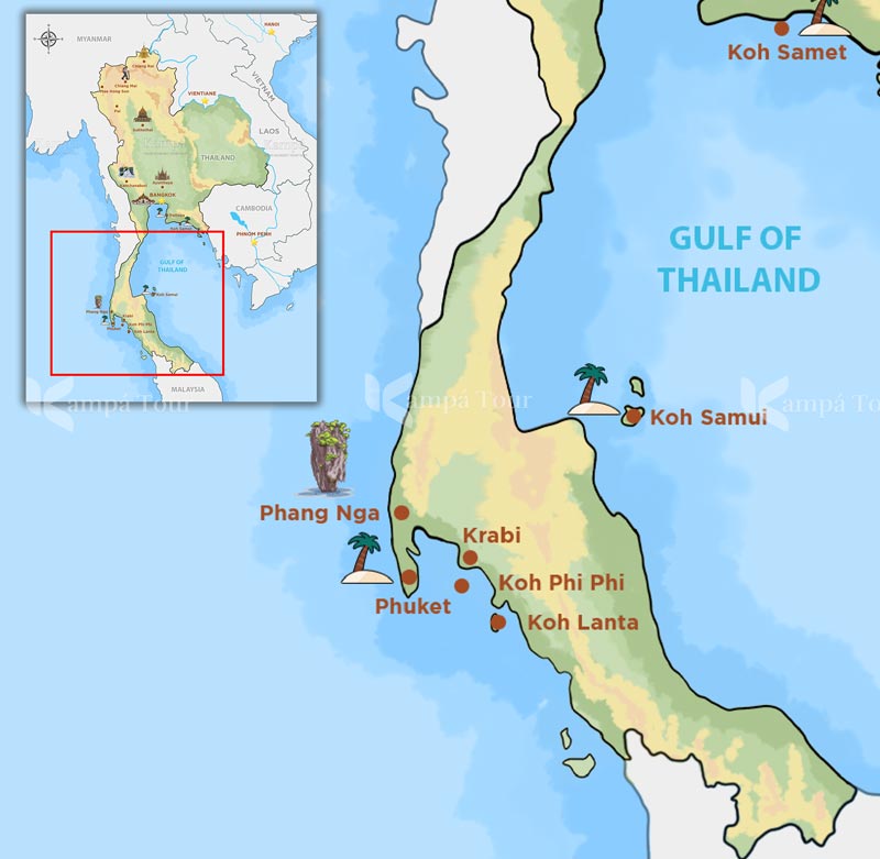 Mappa di Phuket, Thailandia