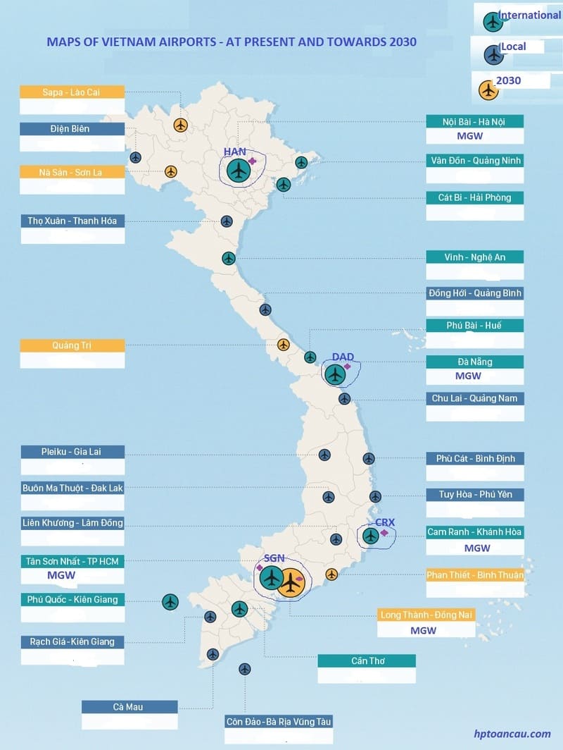 Mappa degli aeroporti del Vietnam - Fonte immagine: hptoancau