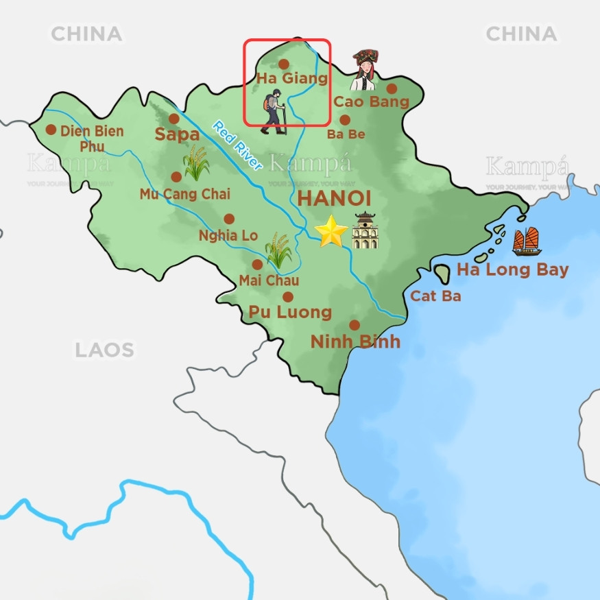 Posizione di Ha Giang nel Vietnam del Nord