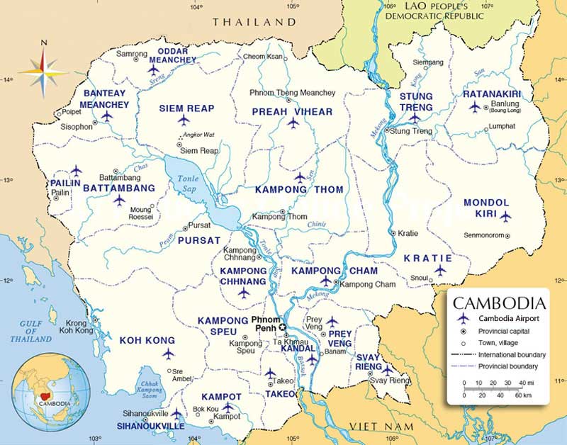 Mappa degli aeroporti in Cambogia
