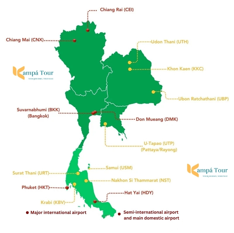 Mappa degli aeroporti della Thailandia