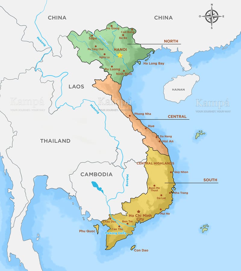 mappa del vietnam in regioni